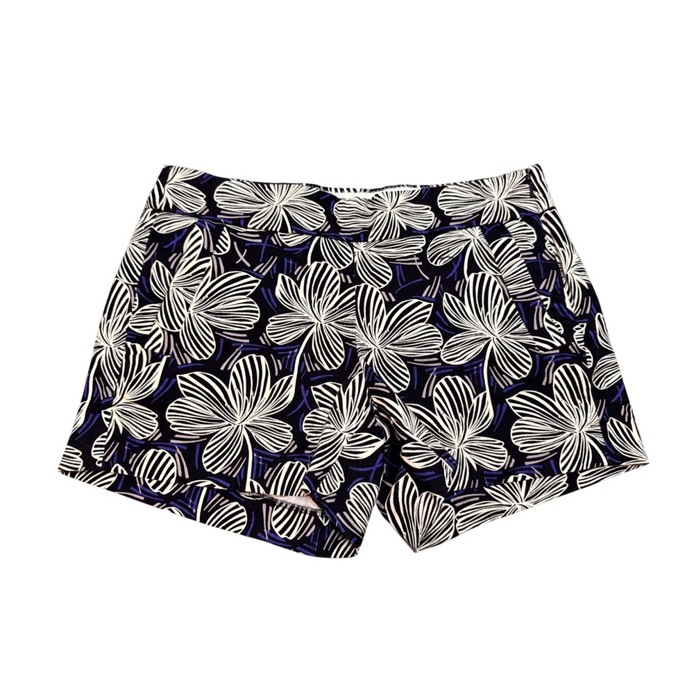 J.Crew Womens Navy Blue White Floral Palm Print Chino Shorts Side Zip Size 2